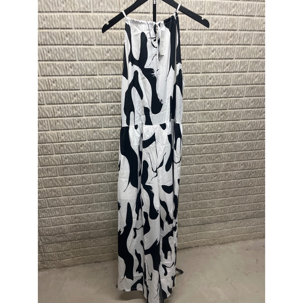 Cupshe Black White Abstract Print Halter Wide Leg Jumpsuit XL New With Tags